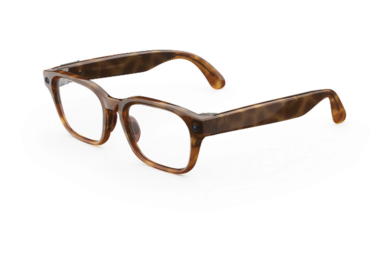 Meta Glasses — Adventurer。フレーム：クラシックトータス。レンズ：クリア。