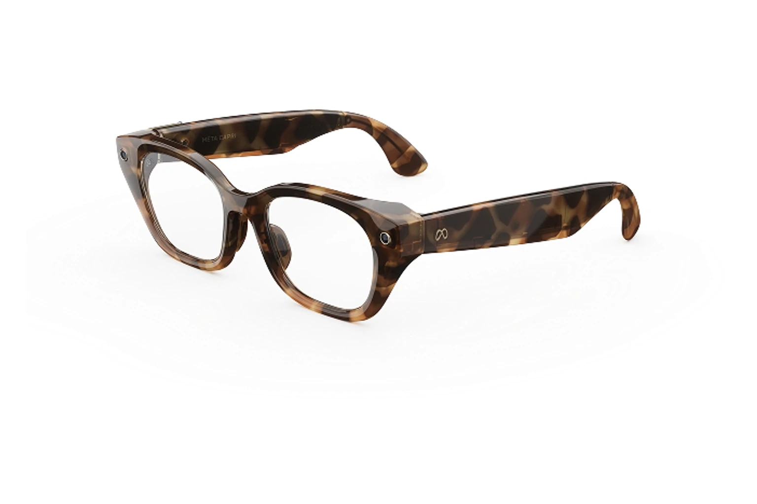 Meta Glasses — Capri。フレーム：エスプレッソトータス。レンズ：クリア。