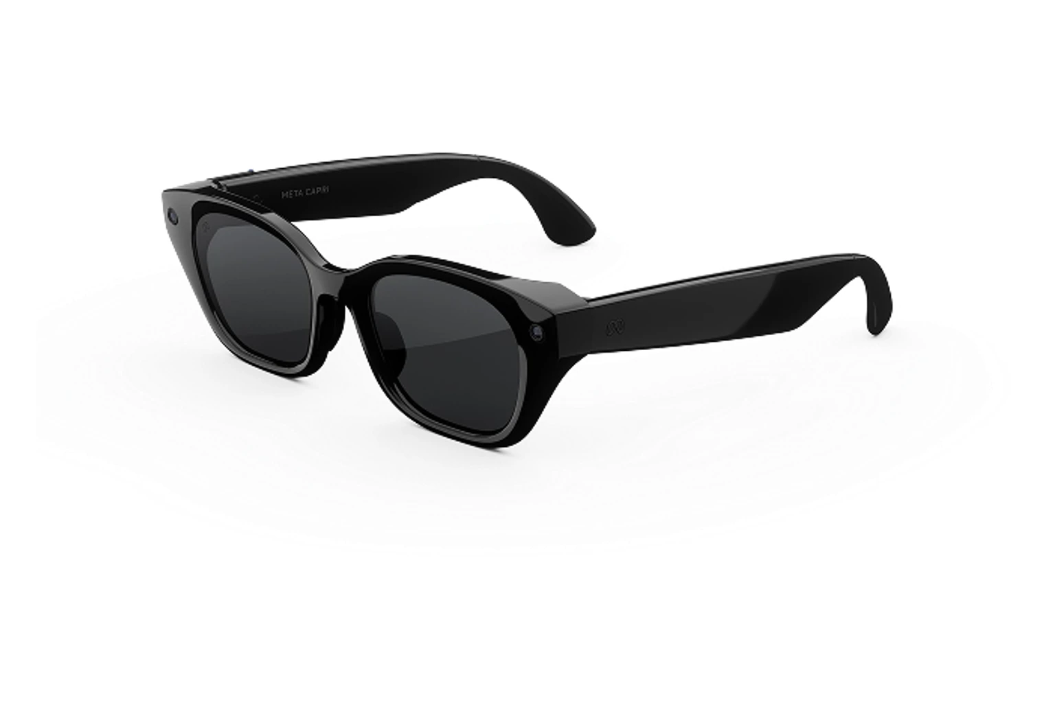 Meta Glasses — Capri。フレーム：クラシックブラック。レンズ：グレー。