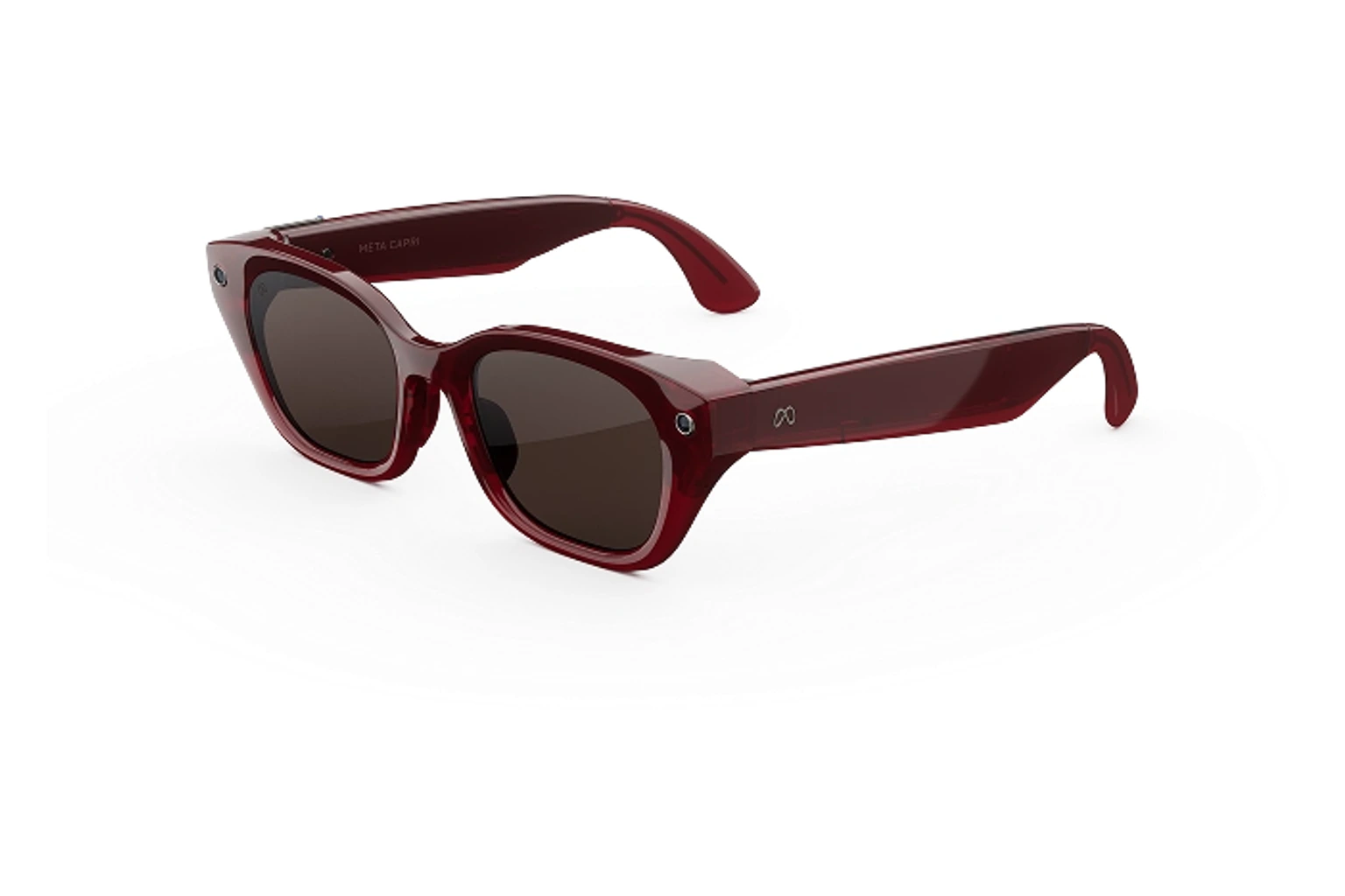 Meta Glasses Capri：クリムゾンのフレーム、チョコレートポラライズドのレンズ