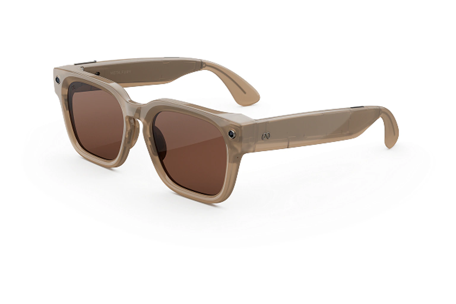 Meta Glasses — Fury。フレーム：サンドストーン。レンズ：ダークアンバー。