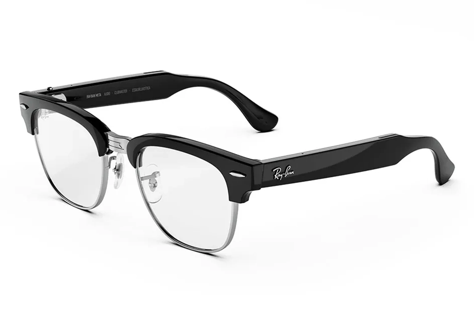 Ray-Ban Meta Audio — Clubmaster，鏡框：亮面黑色，鏡片：透明鏡片