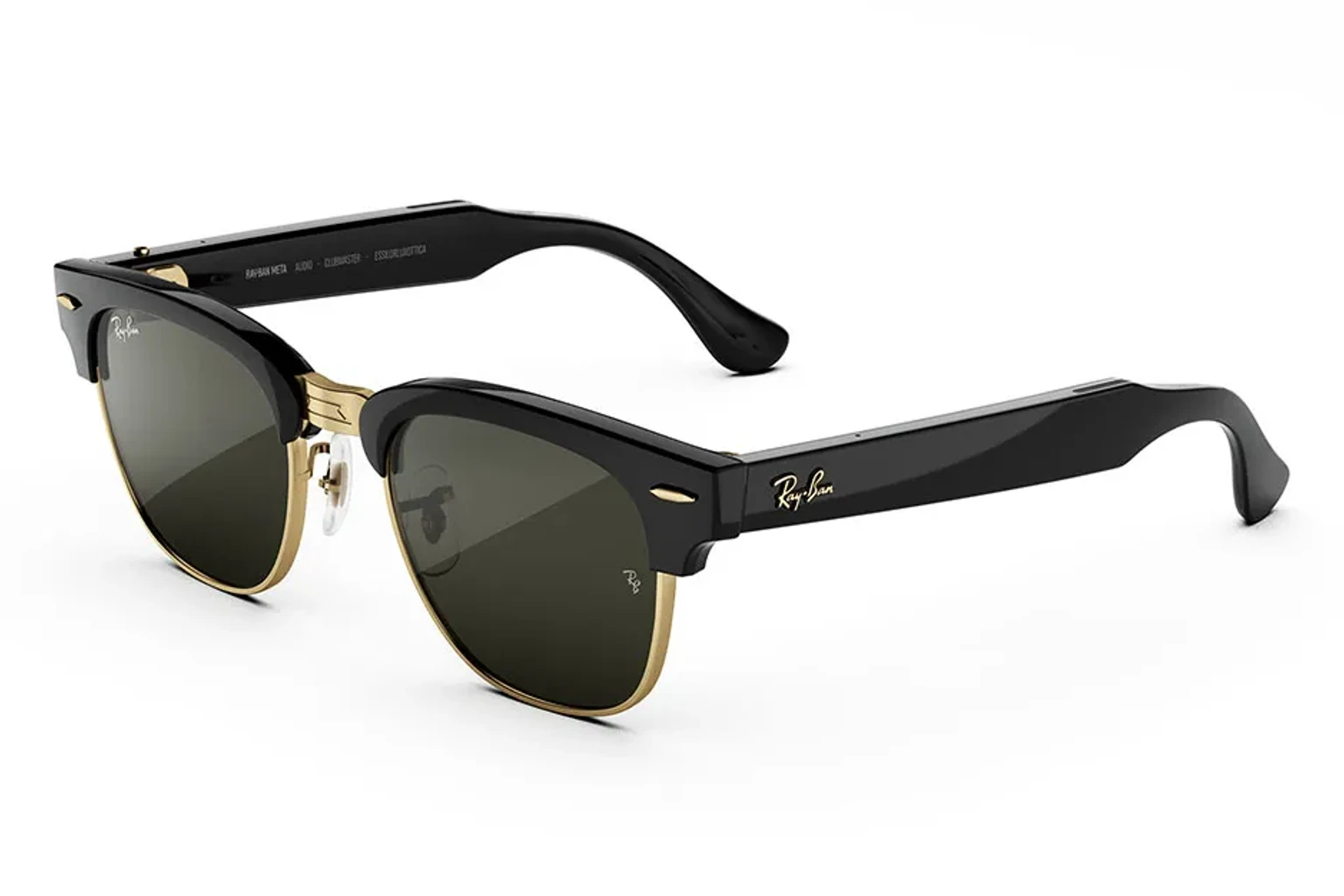 Ray-Ban Meta Audio — Clubmaster，鏡框：亮面黑框金色鏡腳，鏡片：綠色鏡片