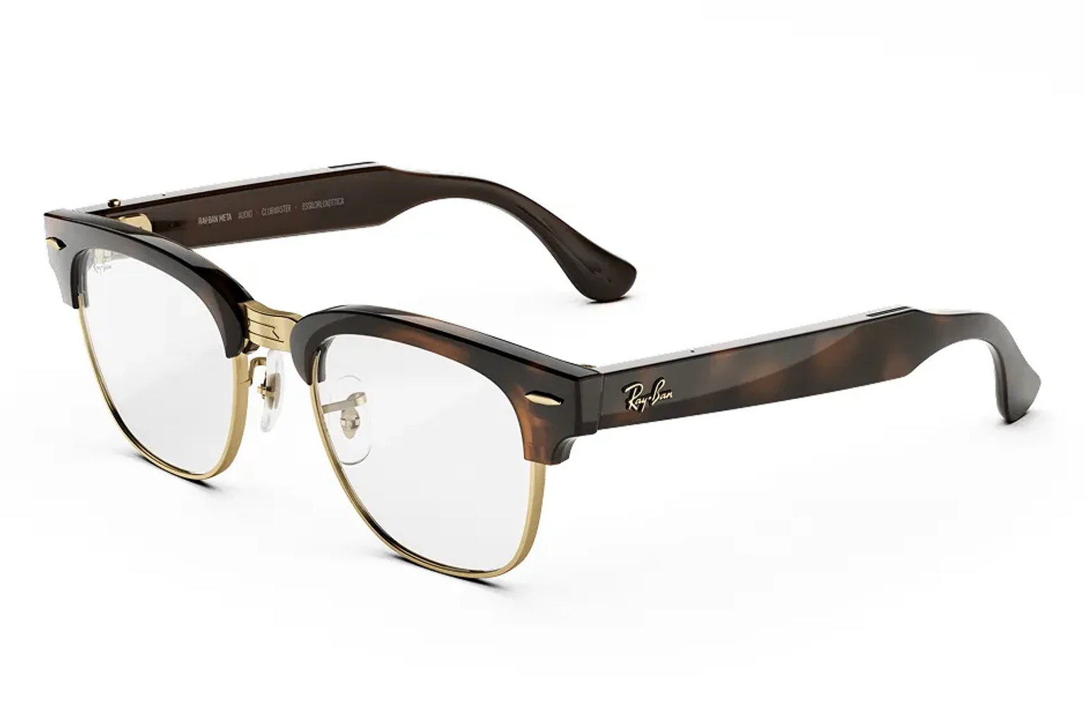 Ray-Ban Meta Audio — Clubmaster，鏡框：哈瓦那金色鏡腳，鏡片：透明鏡片