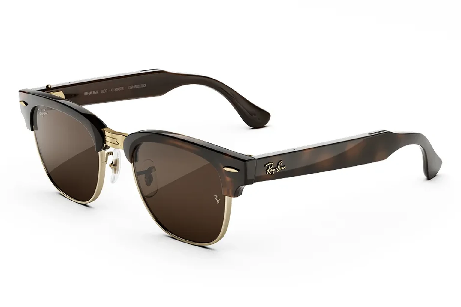 Ray-Ban Meta Audio — Clubmaster，鏡框：哈瓦那金色鏡腳，鏡片：棕色變色鏡片 Transitions®
