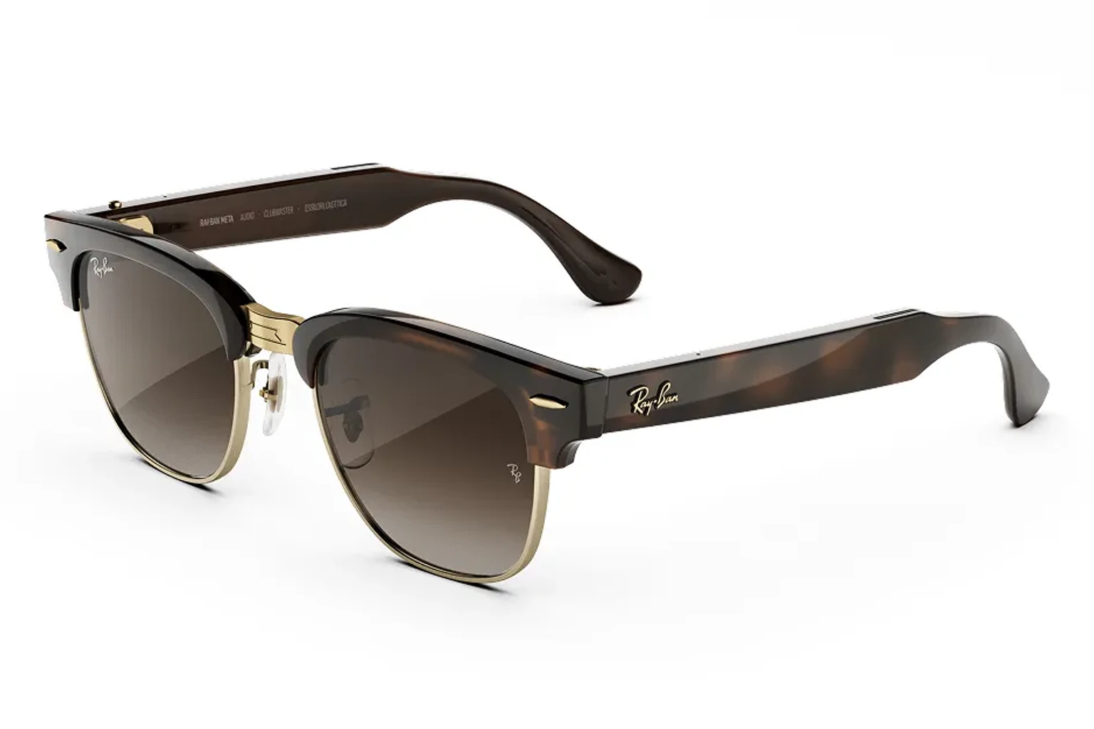 Ray-Ban Meta Audio — Clubmaster，鏡框：哈瓦那金色鏡腳，鏡片：棕色漸層；漸層鏡片