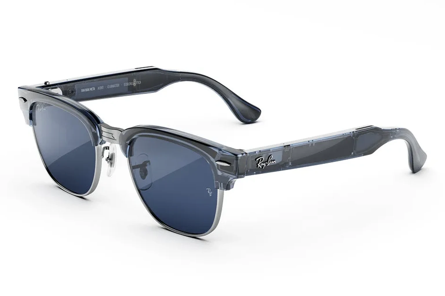 Ray-Ban Meta Audio — Clubmaster，鏡框：透明天藍色，鏡片：寶藍石色變色鏡片 Transitions®