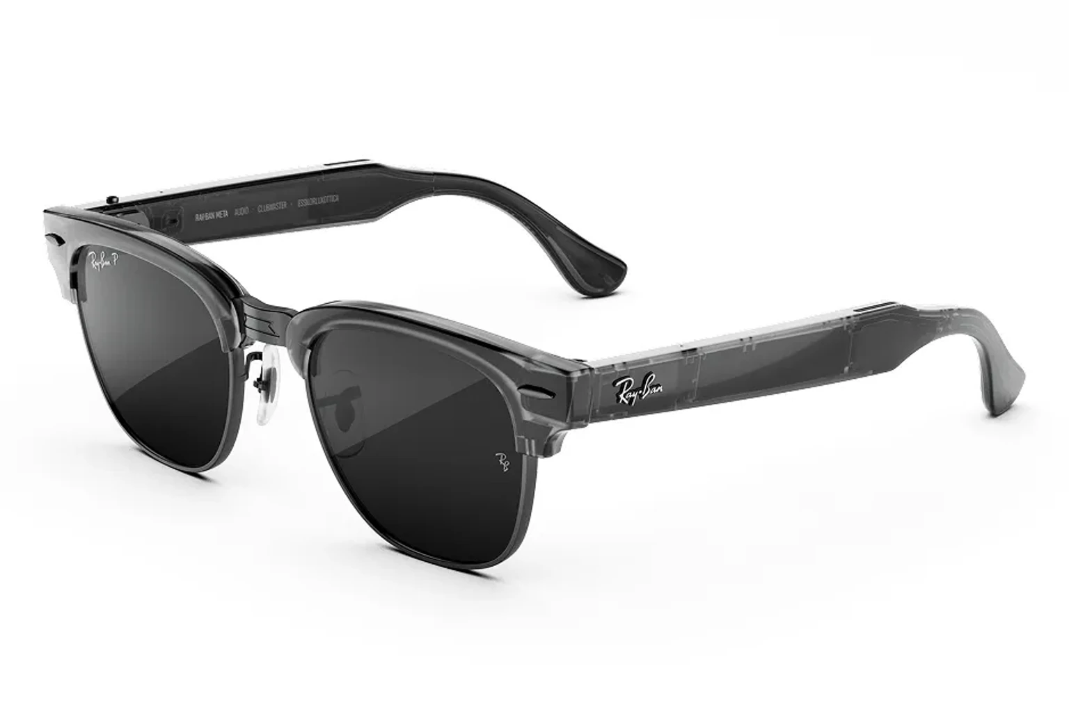 Ray-Ban Meta Audio — Clubmaster，鏡框：透明鐵灰／槍灰，鏡片：灰色偏光鏡片