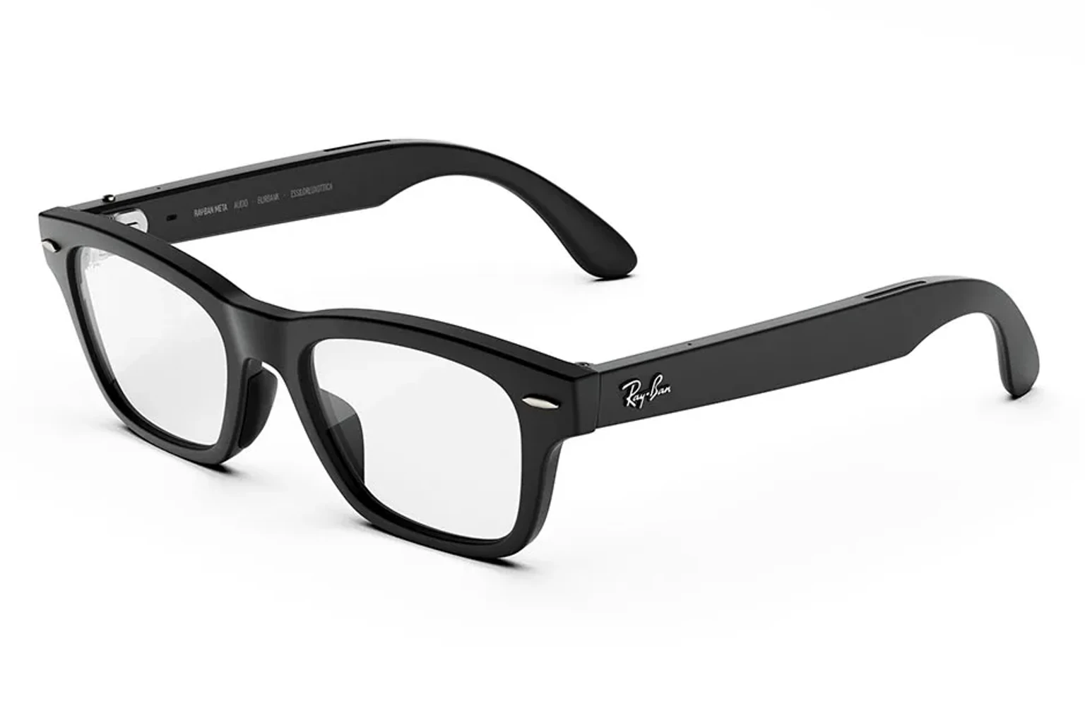 Ray-Ban Meta Audio — Burbank，鏡框：霧面黑框暖銀色鏡腳，鏡片：透明鏡片