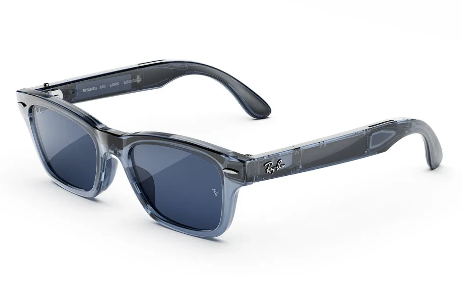 Ray-Ban Meta Audio — Burbank，鏡框：透明天藍色，鏡片：寶藍石色變色鏡片 Transitions®