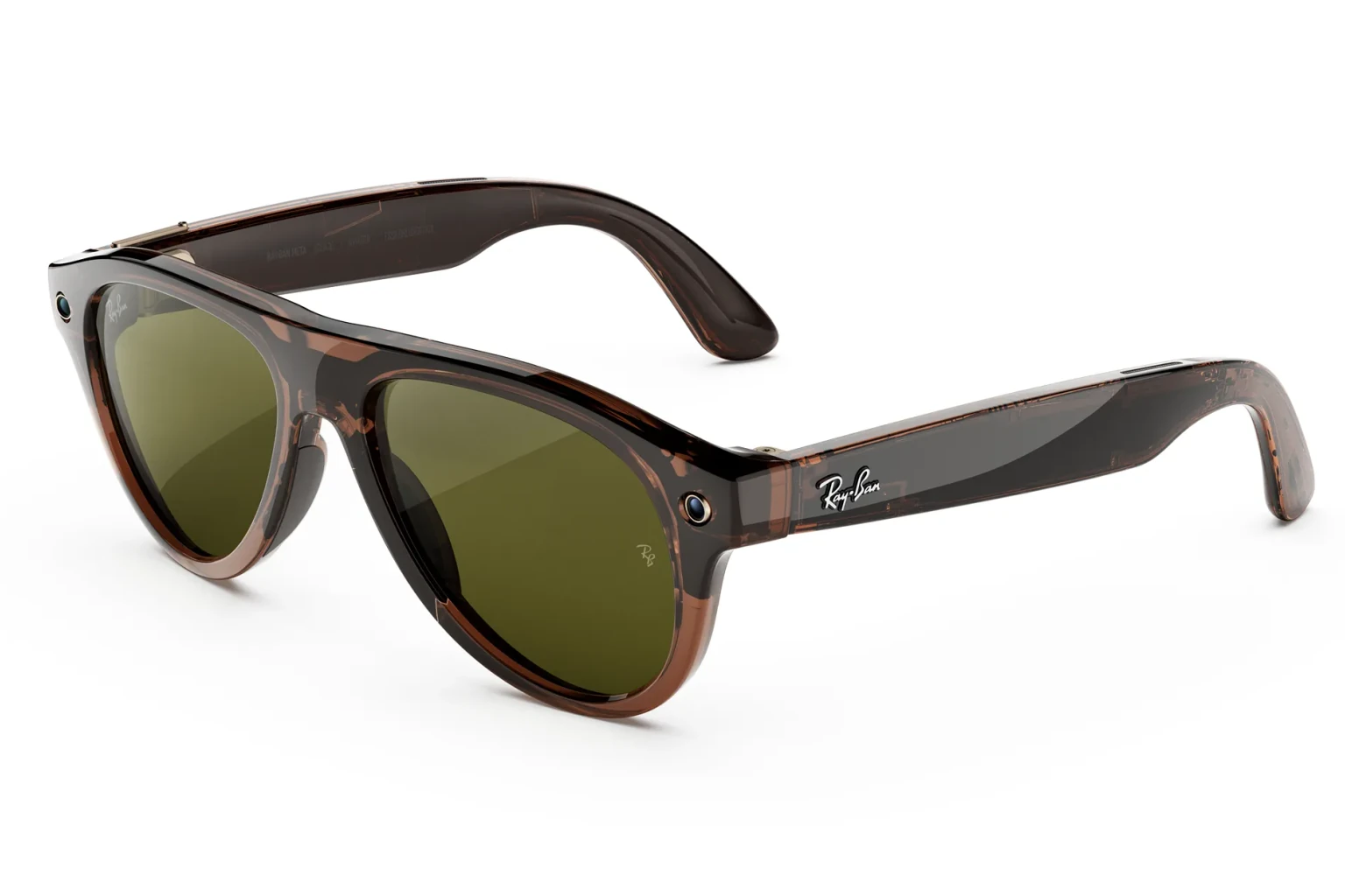 Ray-Ban Meta（第3世代） — Aviator。フレーム：トランスペアレントアンバー。レンズ：Transitions® ジェイド。